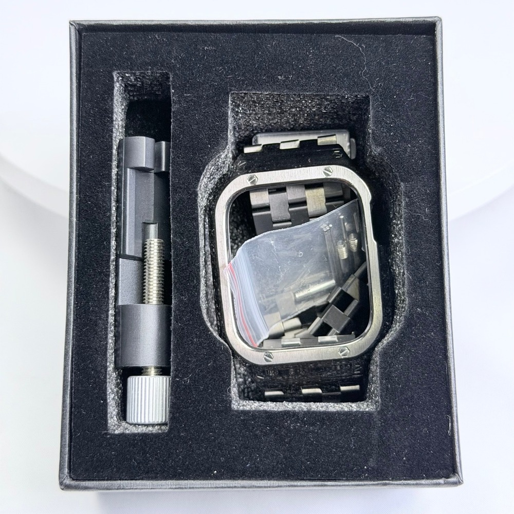 Gunmetal Stainless Steel Apple Watch Band and Case Mod Kit with Tool